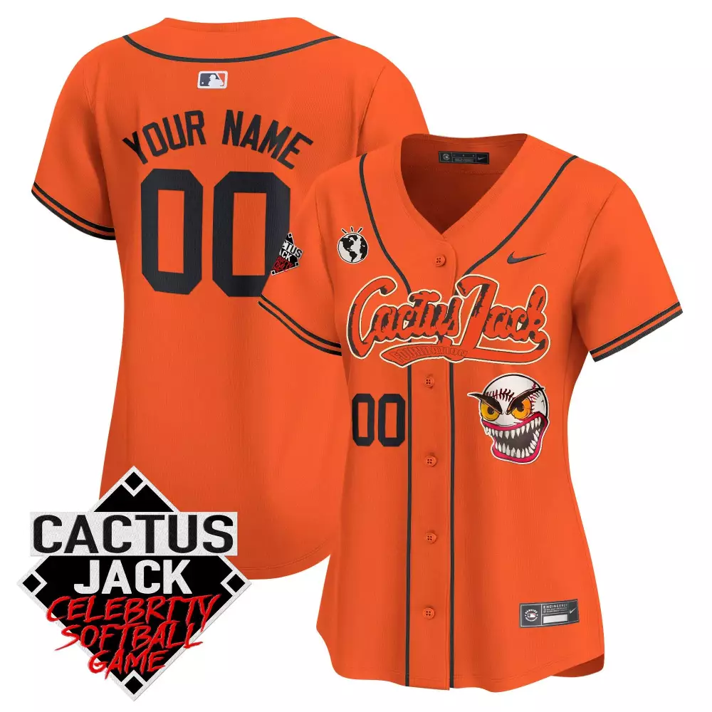 Custom Cactus Jack Jersey Orange Celebrity Softball Game Foundation Earth Icon Women