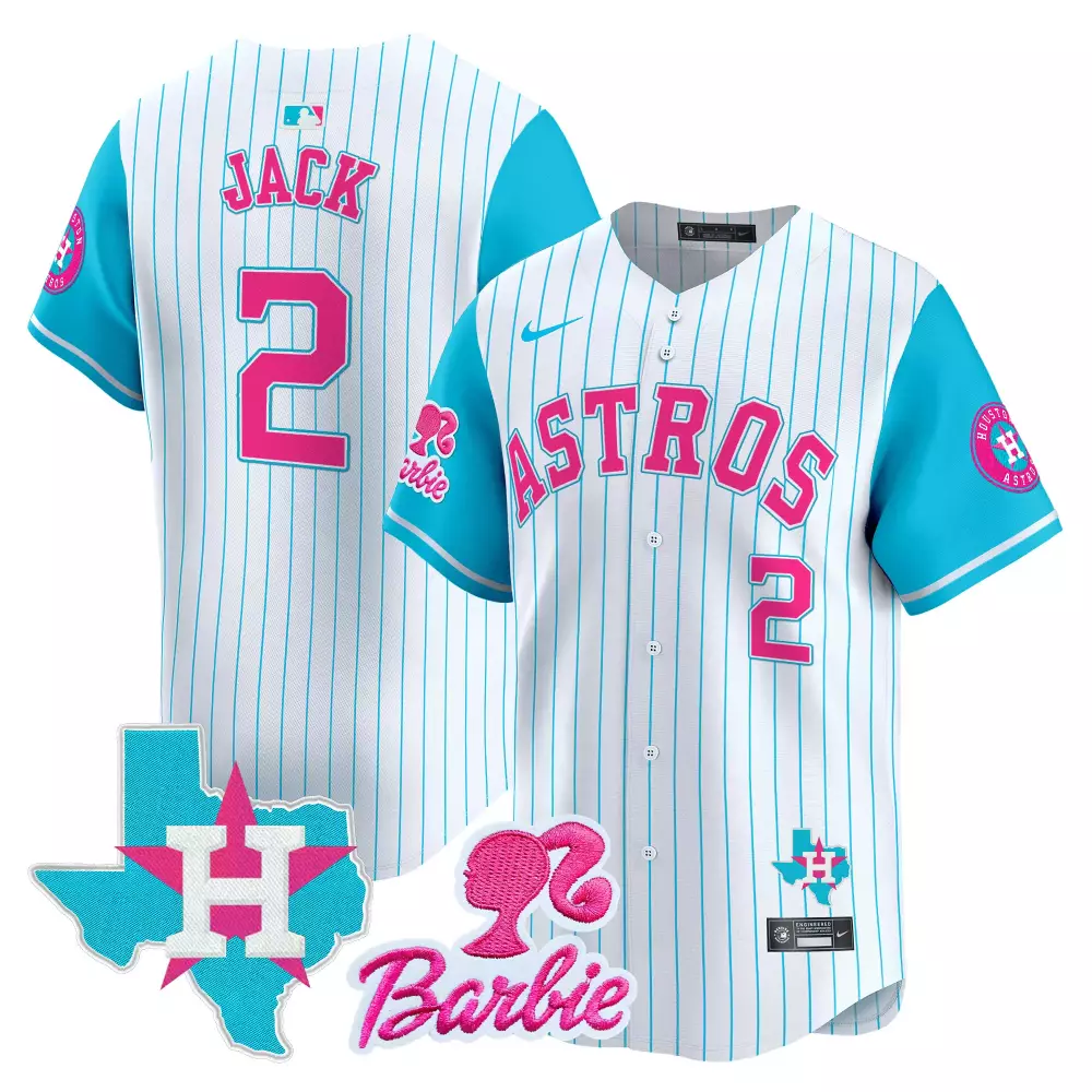 Bergman Barbie 2 Astros Jersey White Texas 2023 Men Split Aqua Pink All Stitched