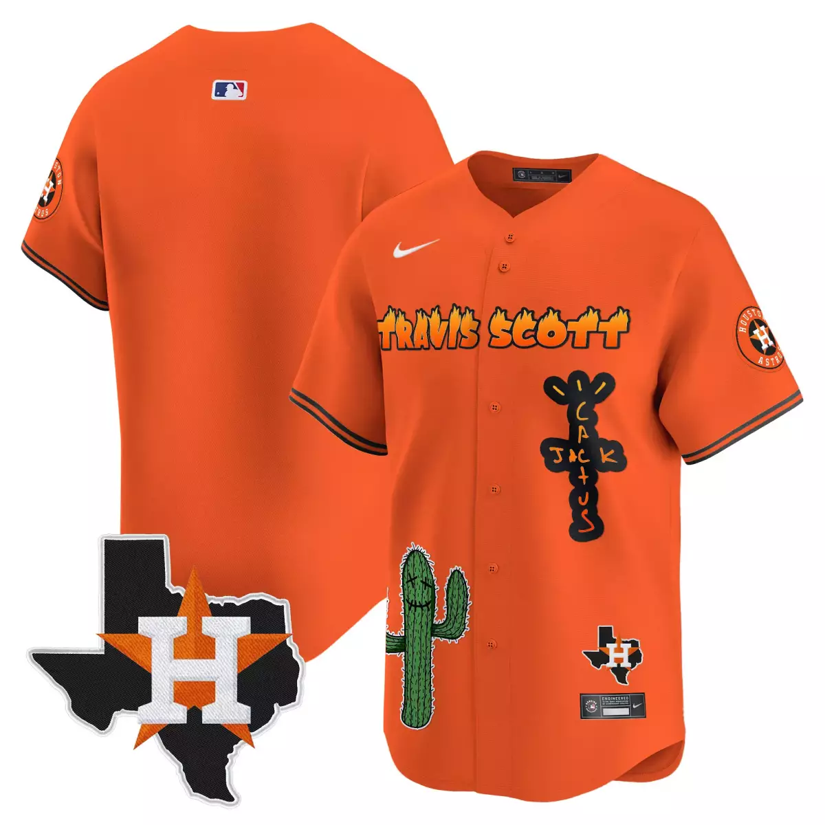 Travis Scott Houston Astros Jersey Orange Cactus Jack Texas Men Black White Vapor