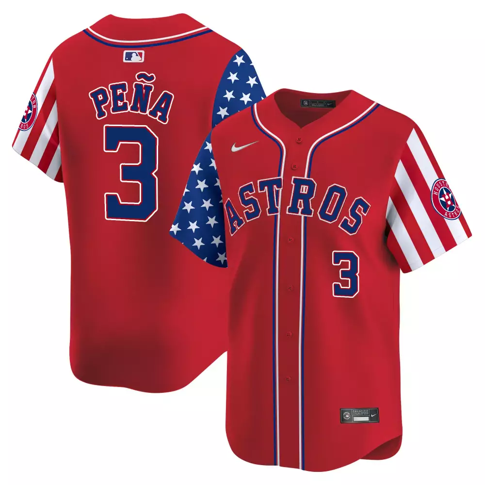 Jeremy Pea 3 Astros Jersey Red Independence Day Men Custom Design Blue White Vapor
