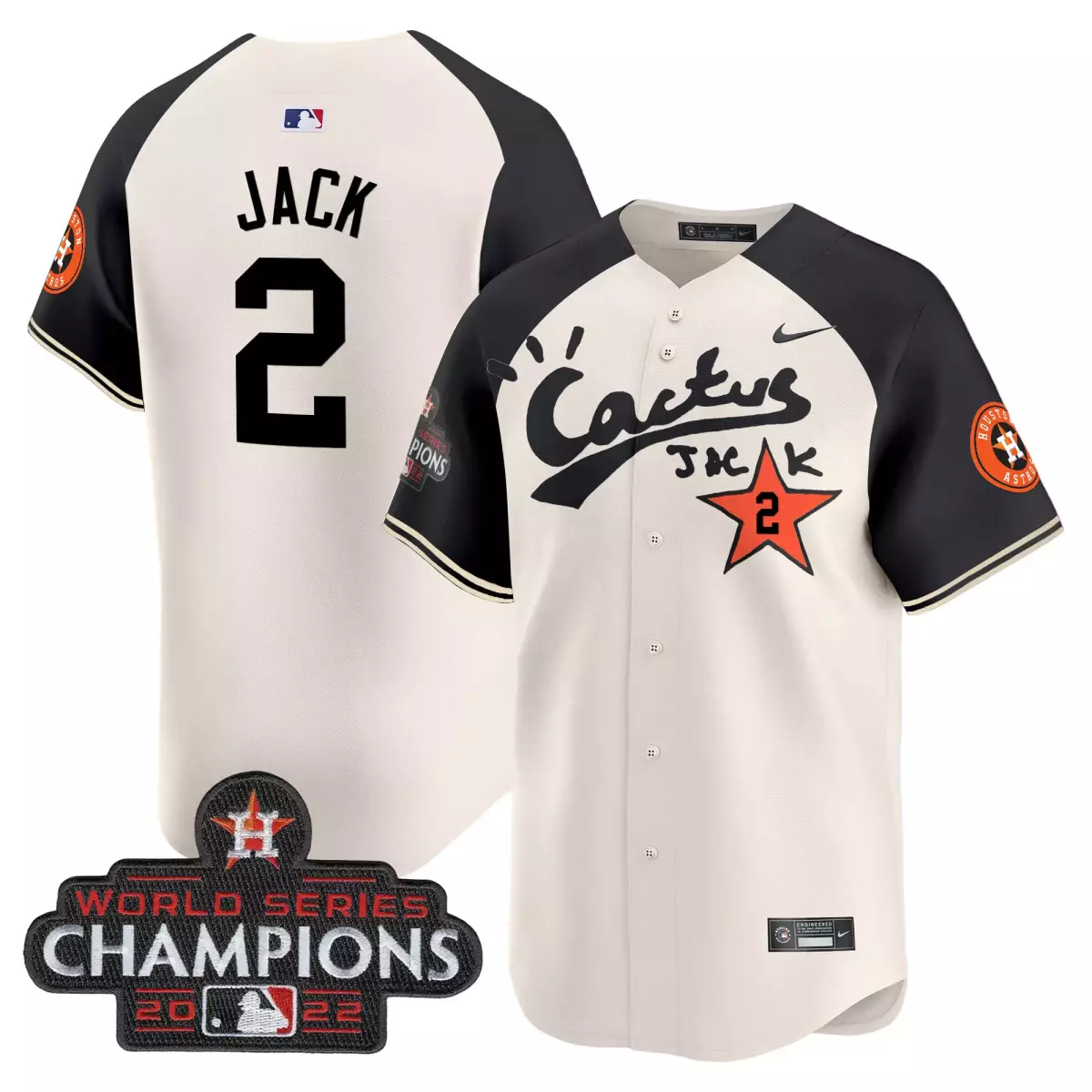 Jack Cactus 2 Houston Astros Jersey Cream World Series Champions 2022 Men Split Black