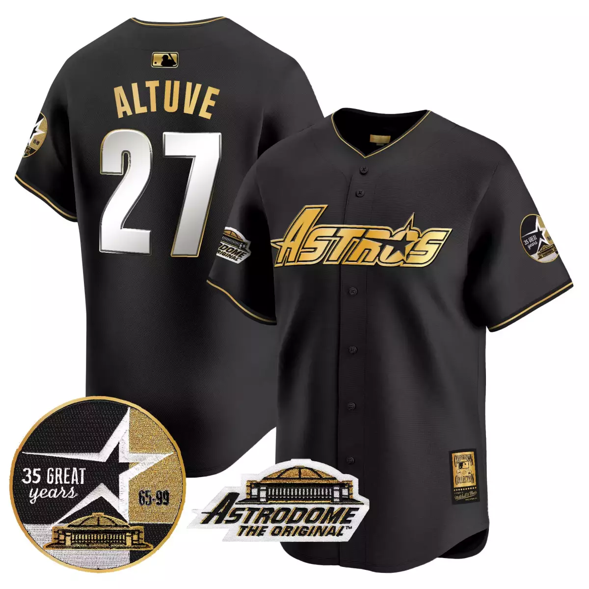 Pinstripe Astrodome 27 Astros Jersey Black Original 35 Great Years 65-99 Men Gold