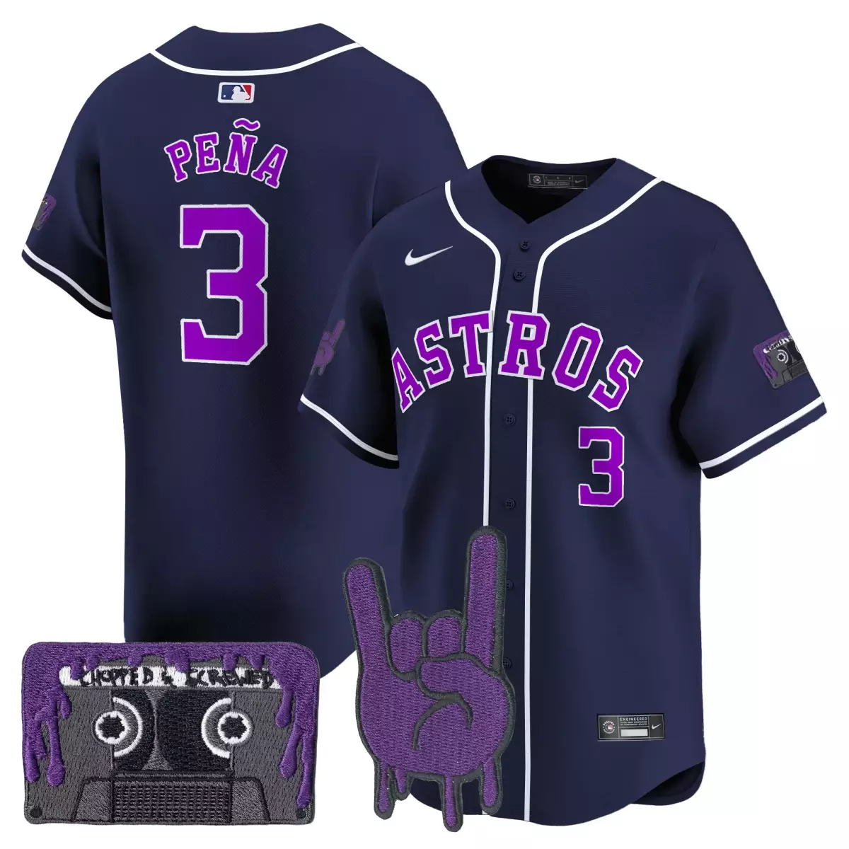 Pena Dj 3 Astros Jersey Navy Limited Edition Cassette Tape Rock Hand 2023 Men Purple