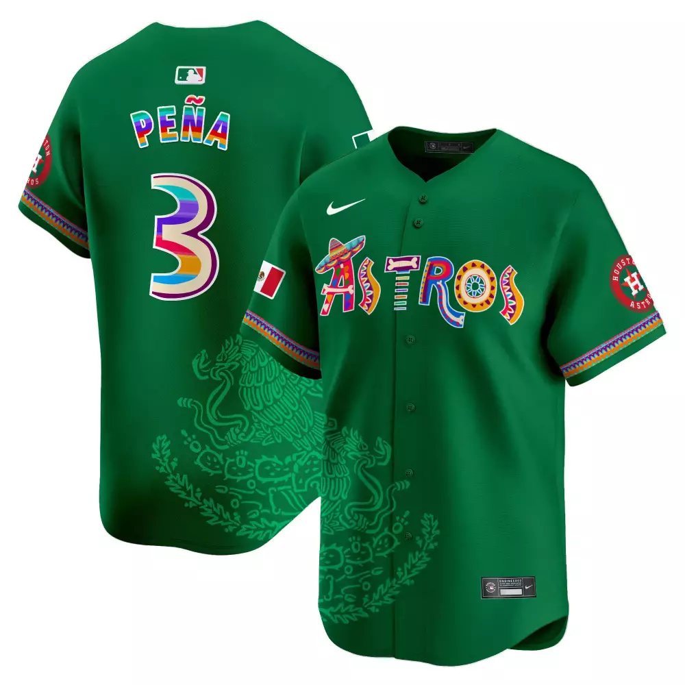 Jeremy Pena 3 Astros Jersey Green Fiesta Machine Mexico Flag Houston Team Men Custom Design