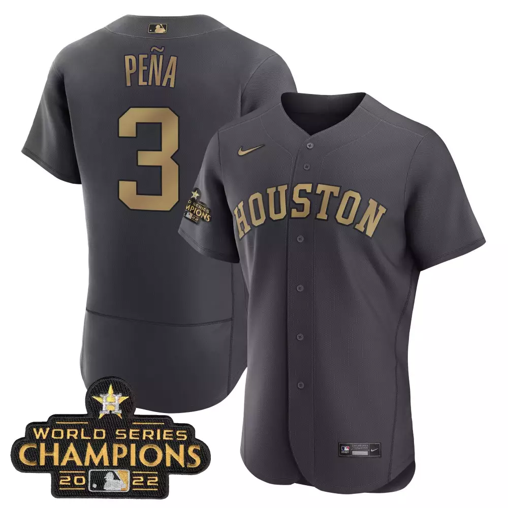 Jeremy Pena 3 Houston Astros Jersey Gray World Series Champions 2022 Men Gold All