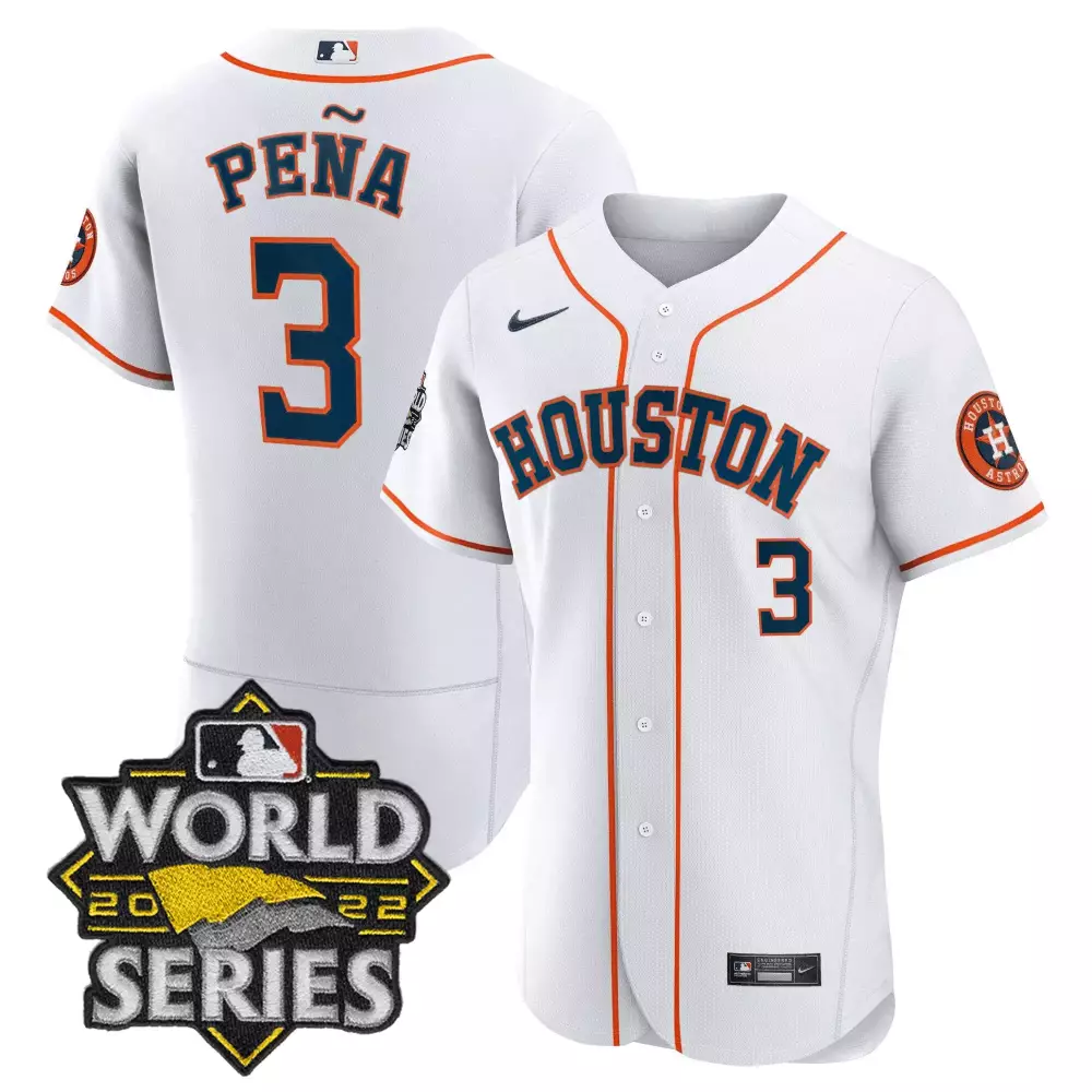 Jeremy Pena 3 Houston Astros Jersey White World Series 2022 Men Orange Navy Flex