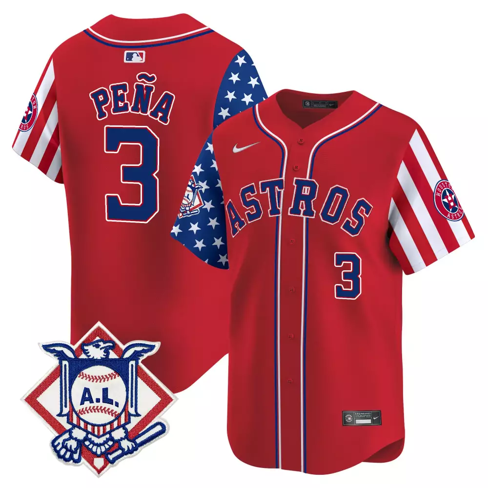 Jeremy Pena 3 Astros Jersey Red USA Flag Sleeves American League Men Split Design