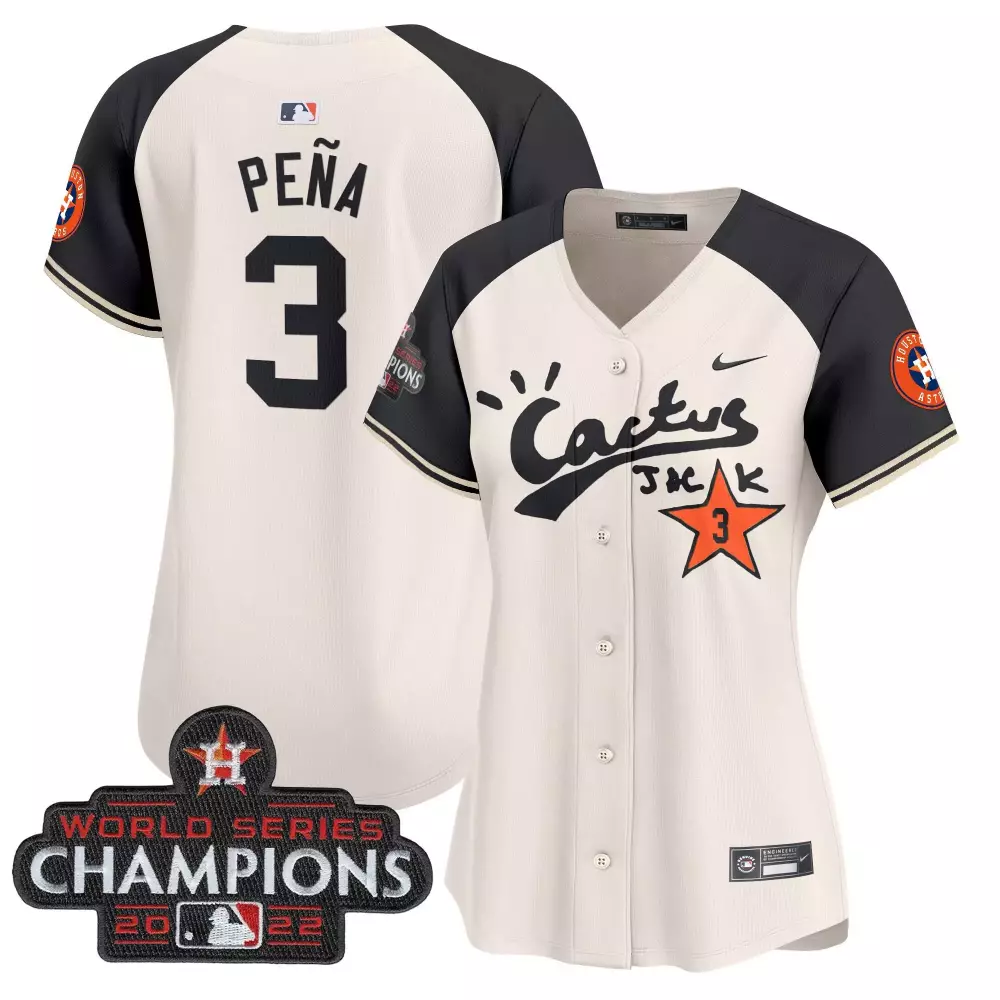 Jeremy Pena 3 Houston Astros Jersey Cream Cactus Jack World Series Champions 2022