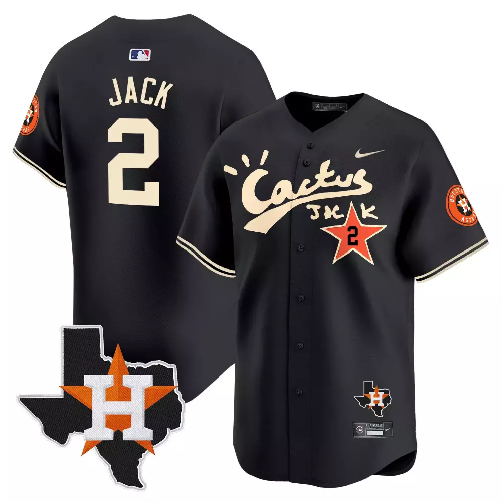 Jack Cactus 2 Houston Astros Jersey Black Texas Shape 2023 Men Tan Orange All Stitched