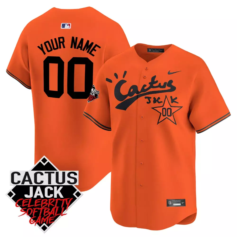 Custom Cactus Jack Jersey Orange Celebrity Softball Game Men Black Vapor Premier