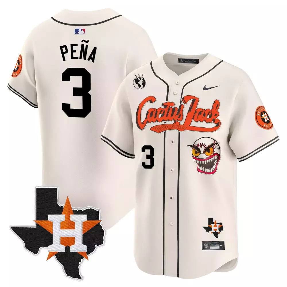Jeremy Pea 3 Houston Astros Jersey White Cactus Jack Texas Map Men Black Orange Stitched
