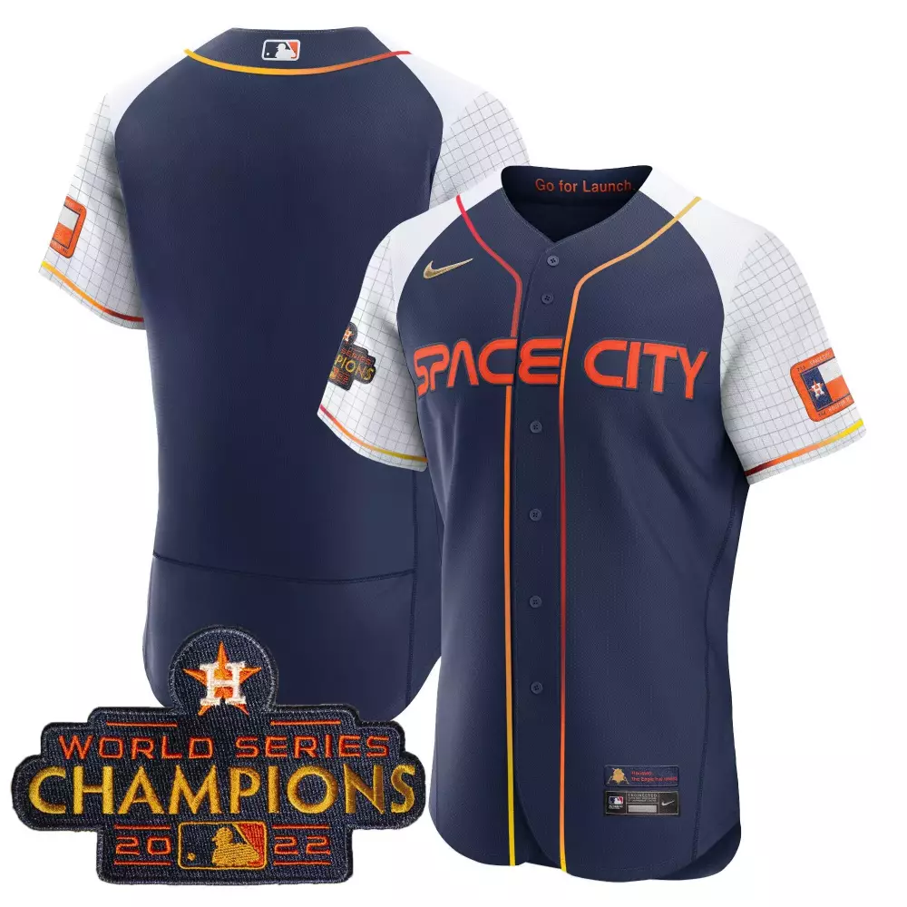 Space City Houston Astros Jersey Navy Blue World Series Champions 2022 Men Split Design