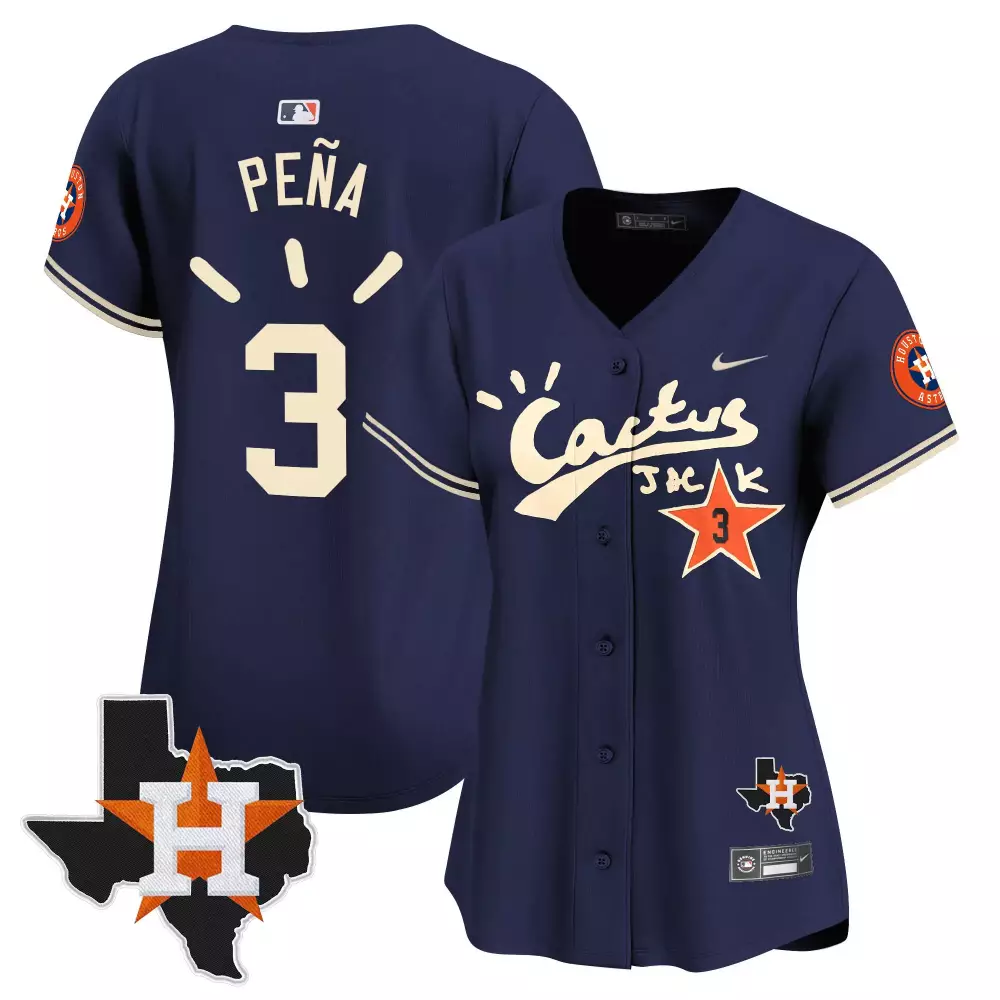 Jeremy Pena 3 Houston Astros Jersey Navy Blue Cactus Jack Texas Outline Men Cream