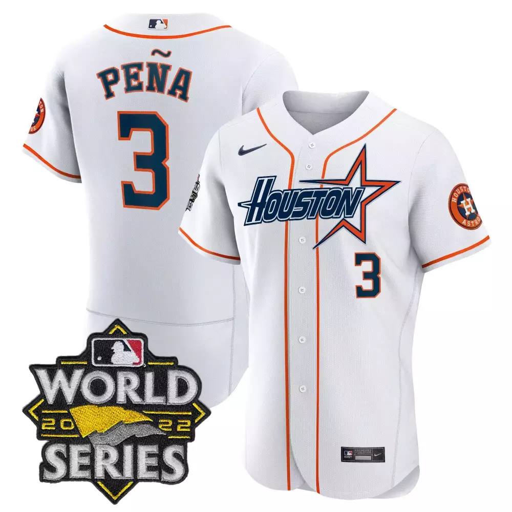 Jeremy Pena 3 Houston Astros Jersey White World Series 2022 Men MLB Orange Navy Flex