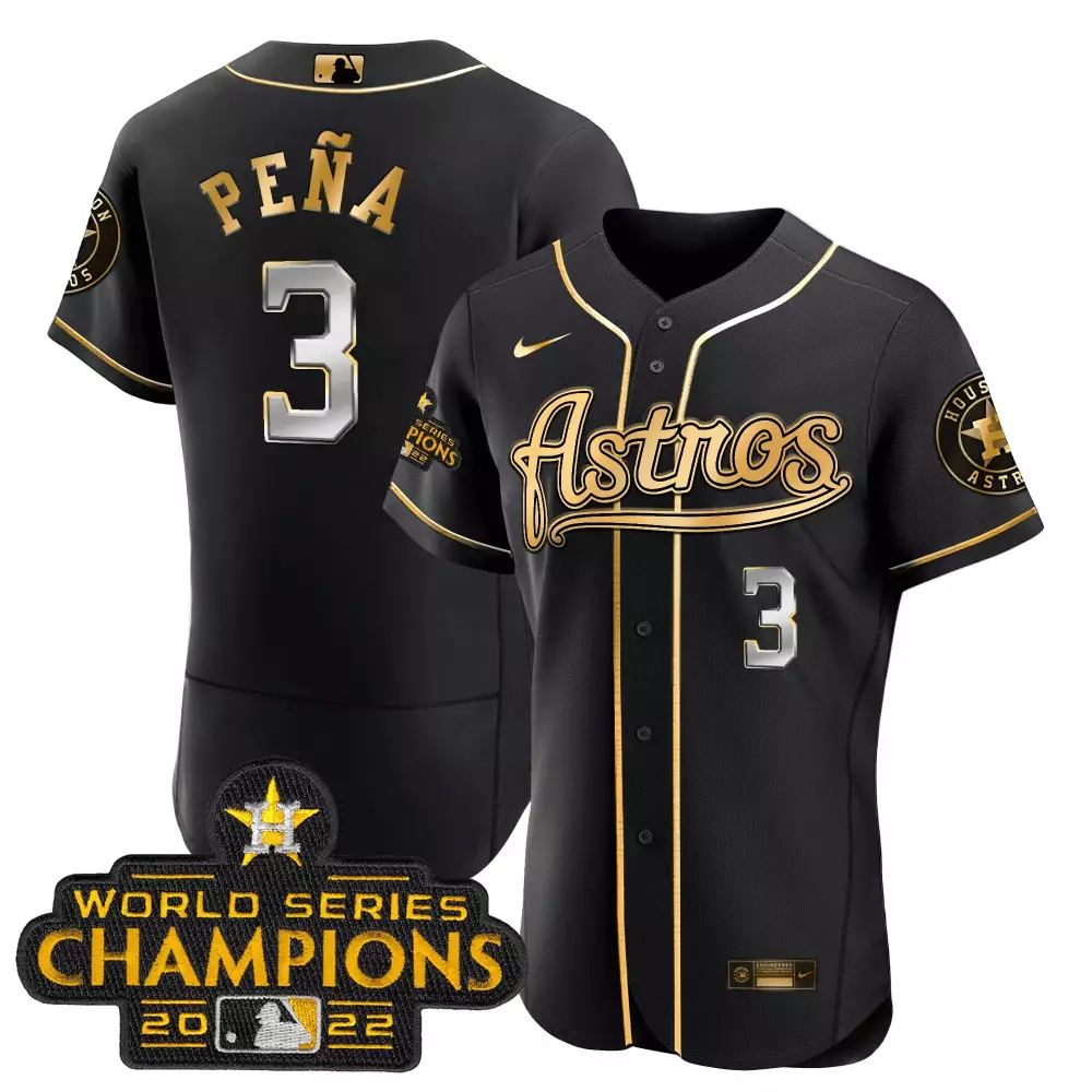 Jeremy Pena 3 Astros Jersey Black World Series Champions 2022 Men Gold Silver Flex