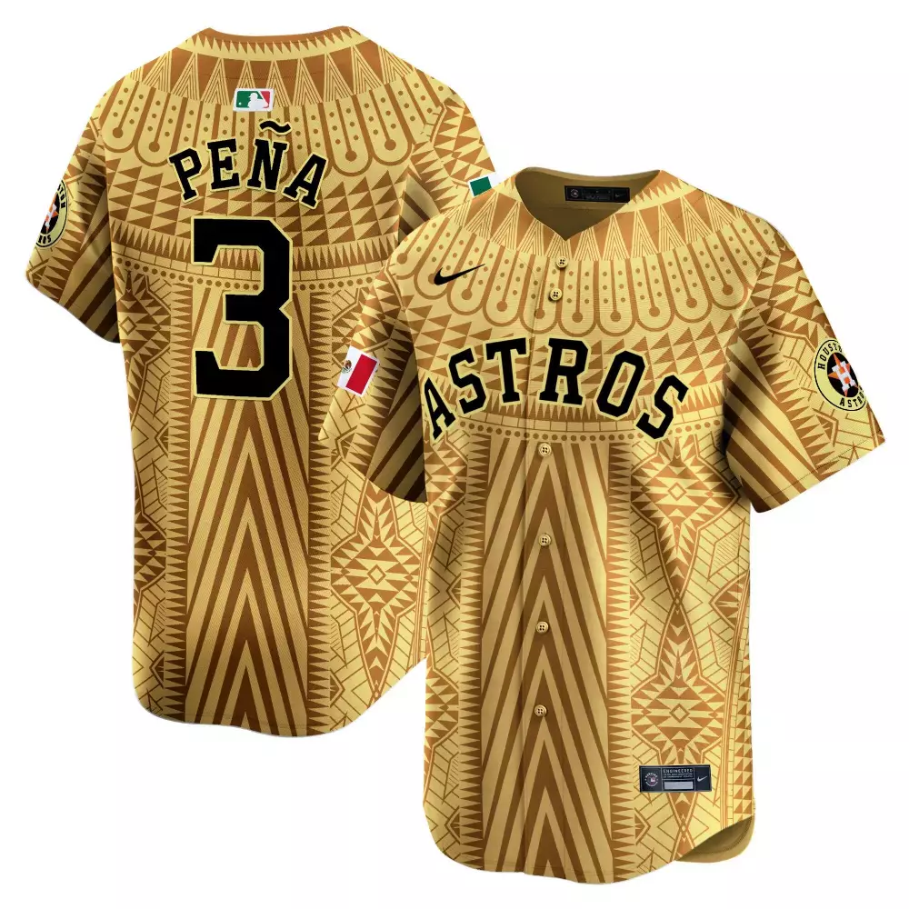 Jeremy Pena 3 Astros Jersey Gold Day Of The Dead Houston Mexican Flag Men Custom Design