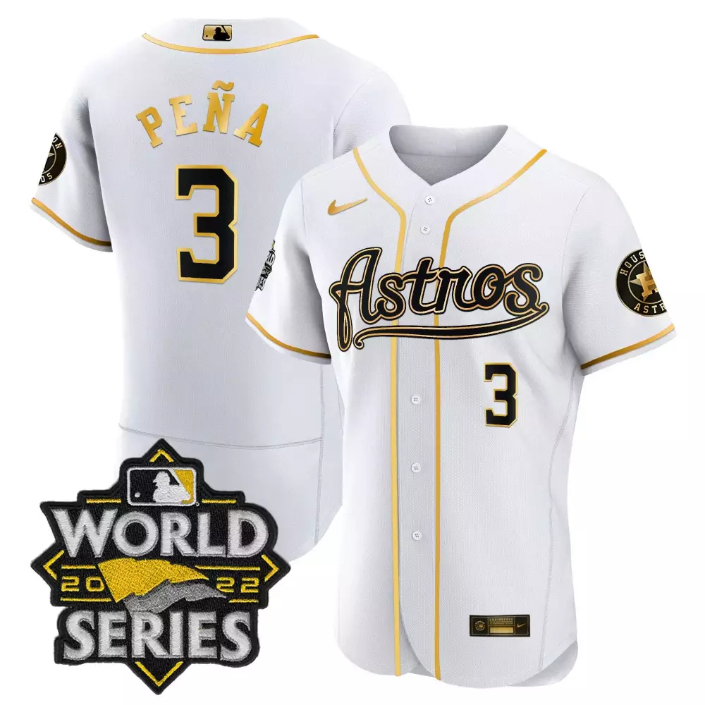 Jeremy Pena 3 Astros Jersey White 2022 World Series Men Gold Black Flex Throwback