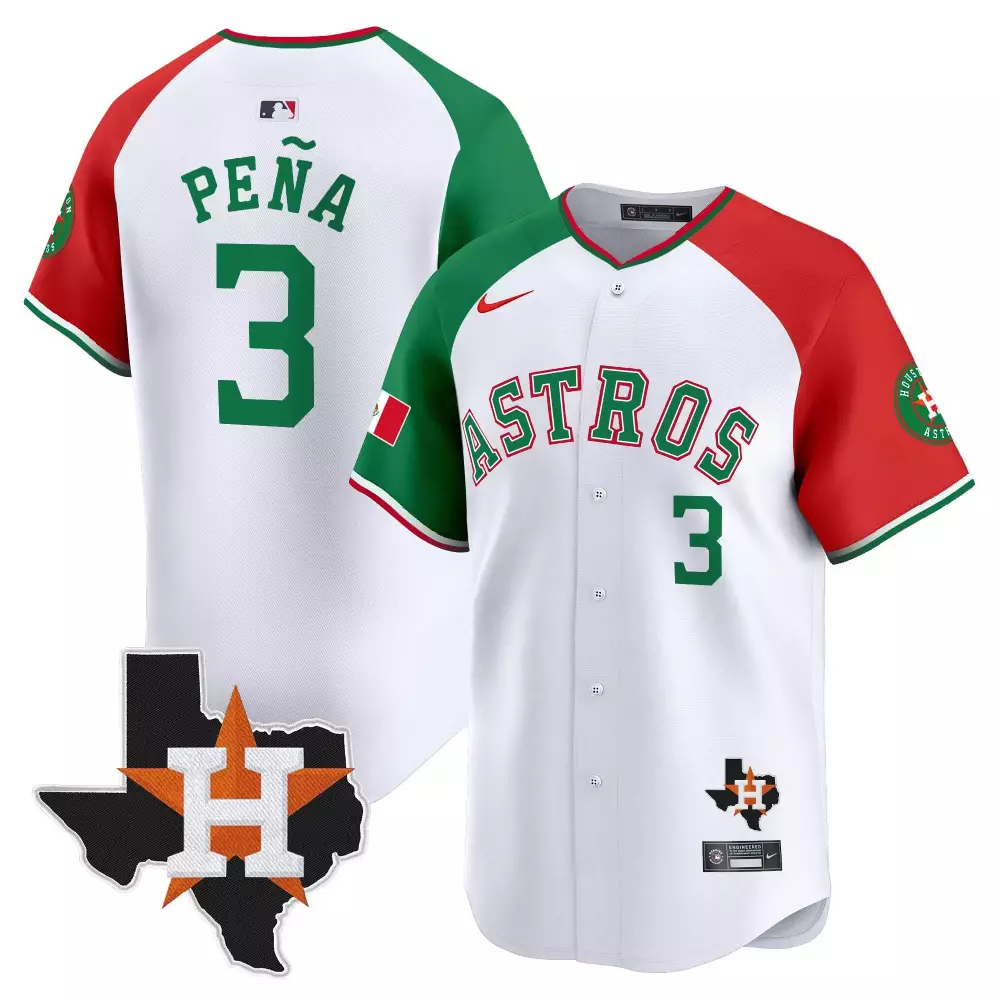 Jeremy Pena 3 Astros Jersey White Mexican Heritage Alternate Texas Mexico Flag 2023
