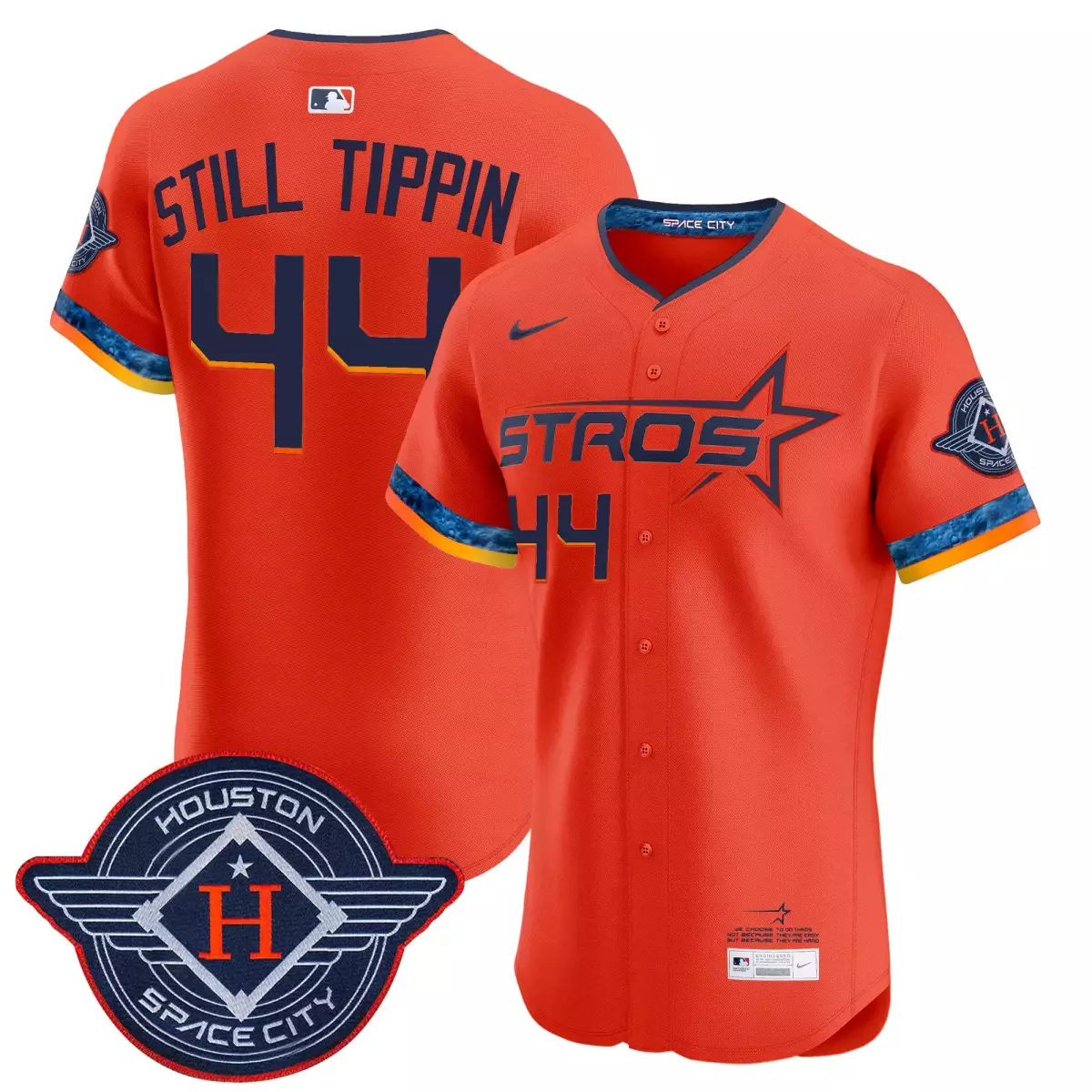 Still Tippin 44 Astros Jersey Orange Space City Houston 2024 Men Alternate Navy Blue
