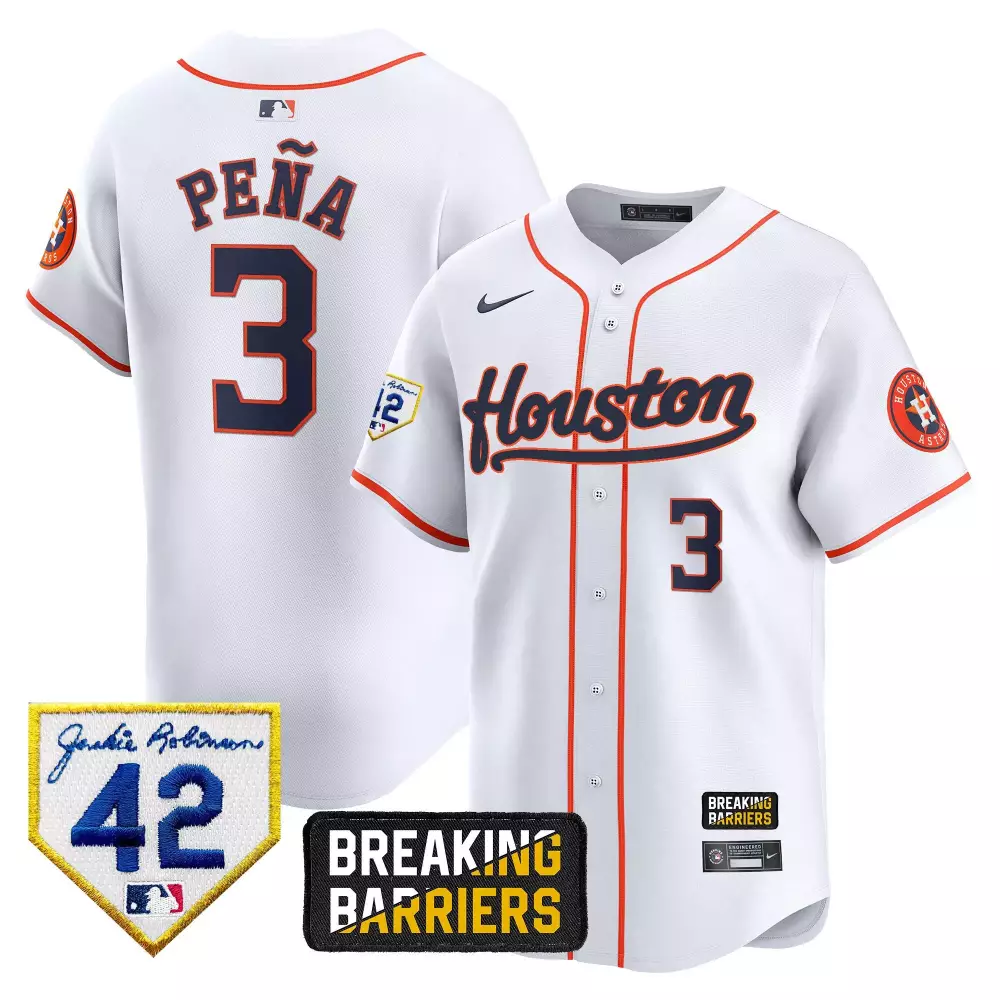 Jeremy Pena 3 Houston Astros Jersey White Jackie Robinson 42 Breaking Barriers Men