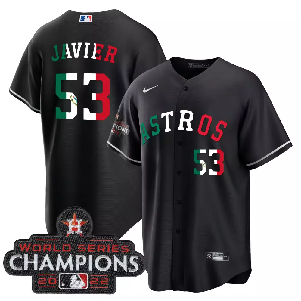 Cristian Javier 53 Astros Jersey Black World Series Champions 2022 Men Split Design