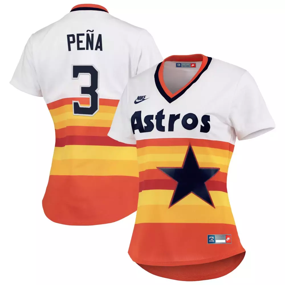 Jeremy Pena 3 Astros Jersey White Women Alternate Split Design Orange Yellow Red