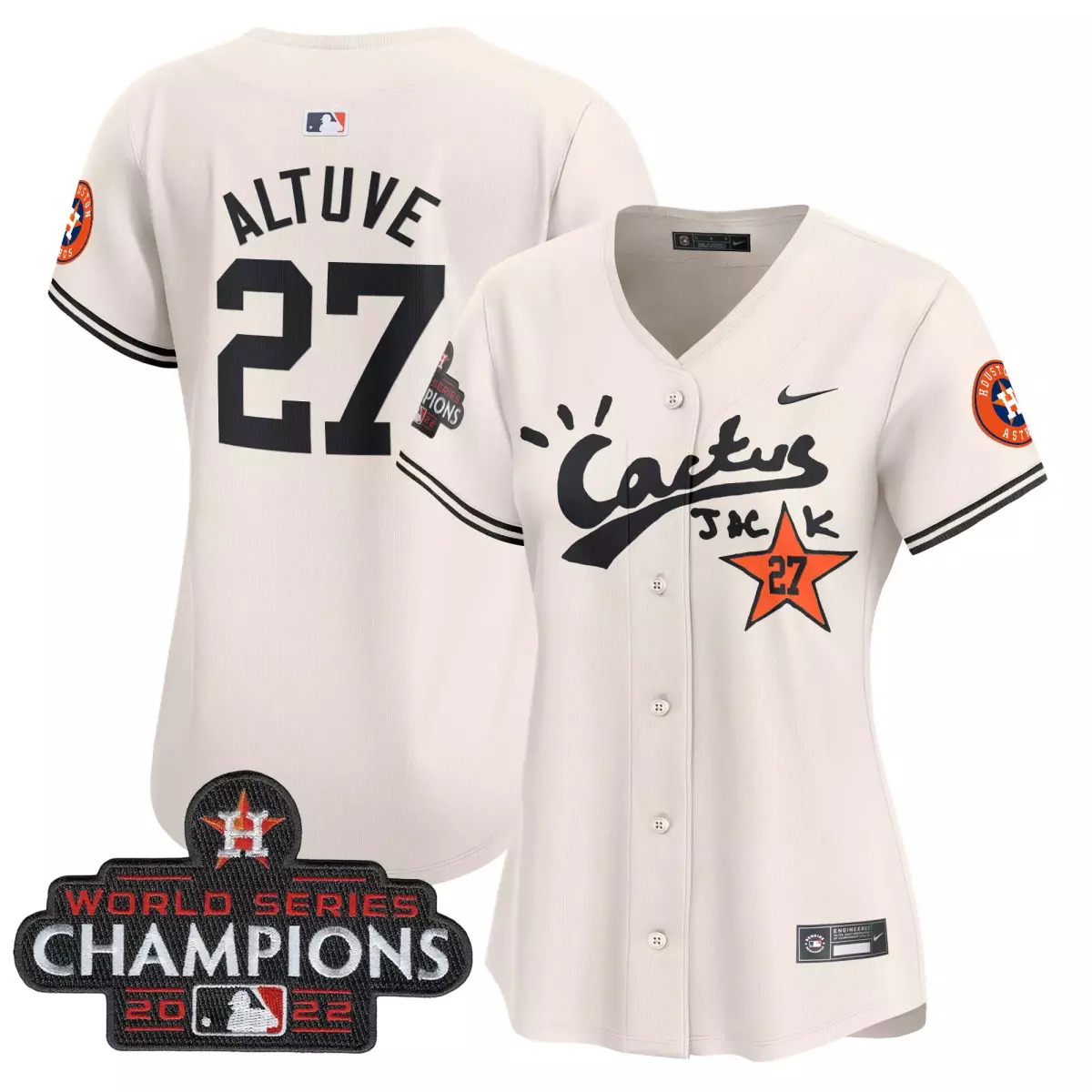 Jose Altuve 27 Houston Astros Jersey Cream Cactus Jack World Series Champions 2022