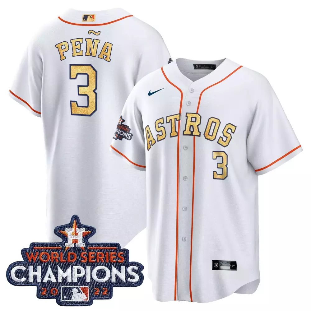 Jeremy Pea 3 Astros Jersey White World Series Champions 2022 Men Orange Gold Navy