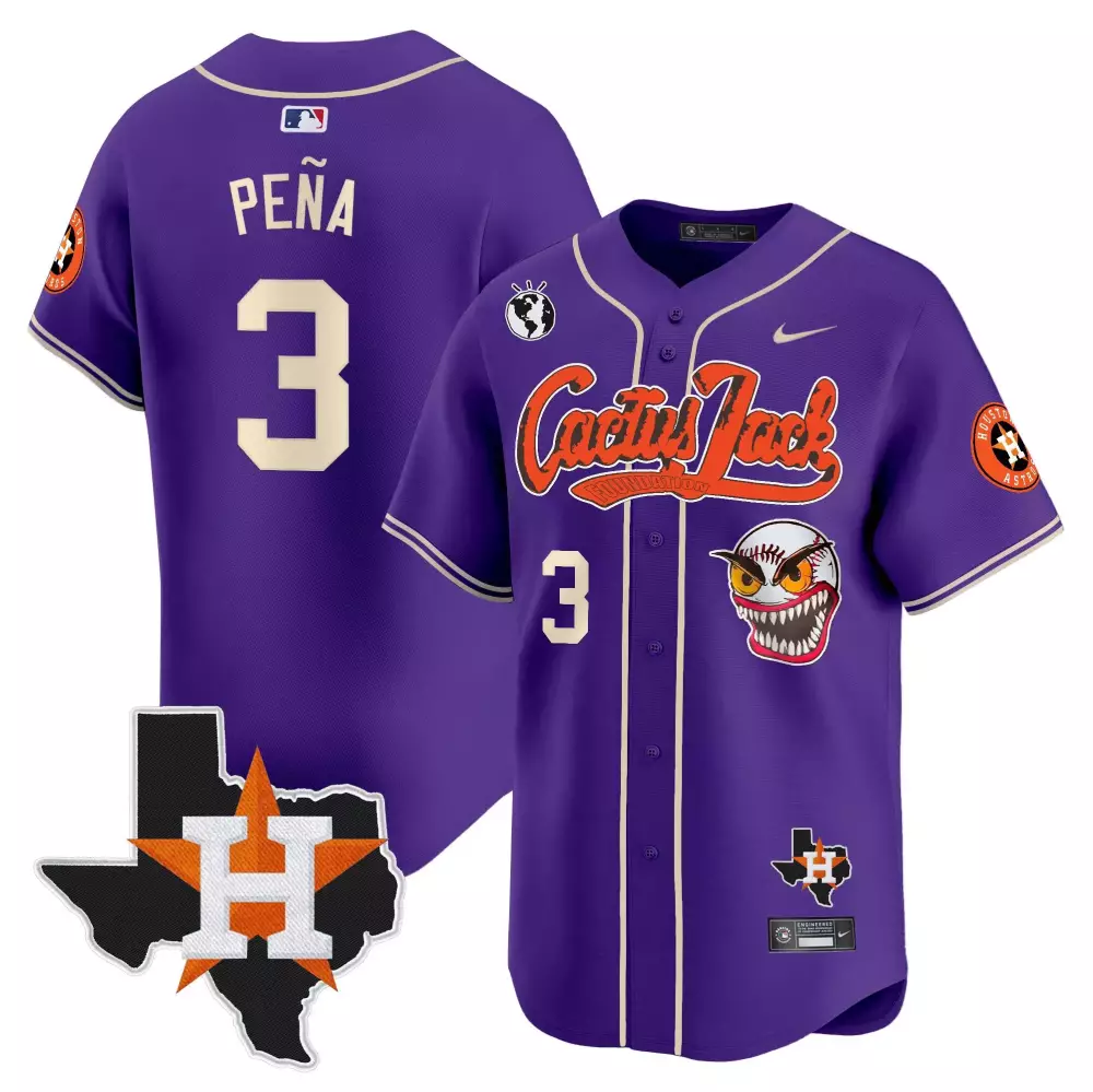 Jeremy Pena 3 Houston Astros Jersey Purple Cactus Jack Texas Map Earth 2022 Men Alternate