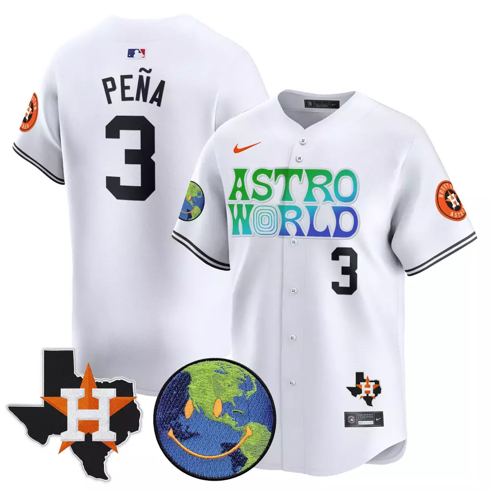 Jeremy Pena 3 Houston Astros Jersey White Astroworld Earth Smiley 2023 Men Orange
