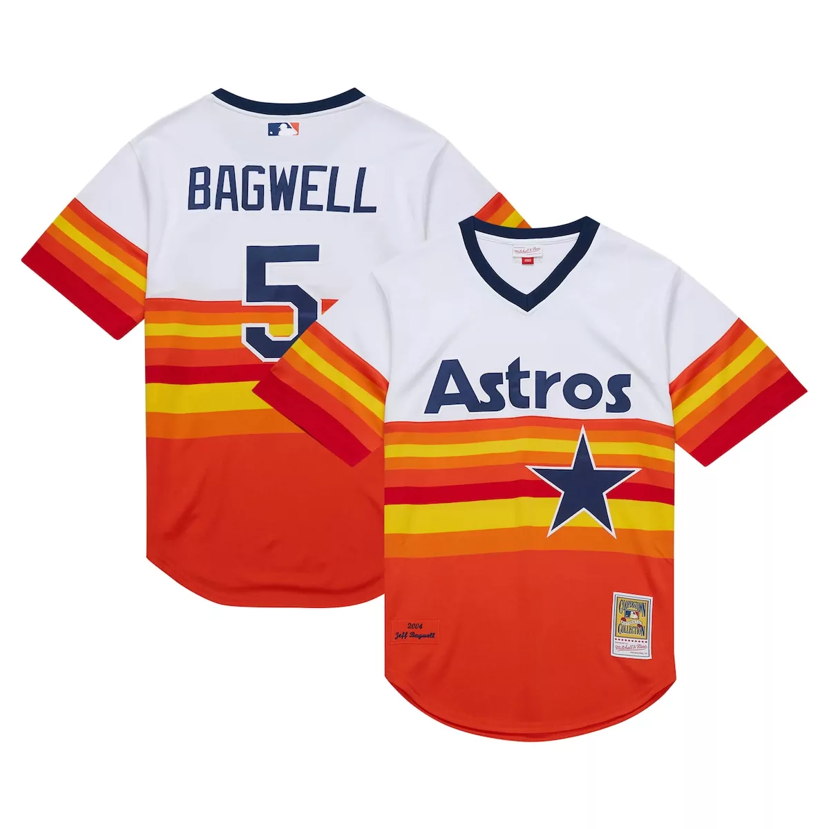 Jeff Bagwell 5 Astros Jersey Orange 2004 Mitchell Ness Houston Men Alternate Split Design
