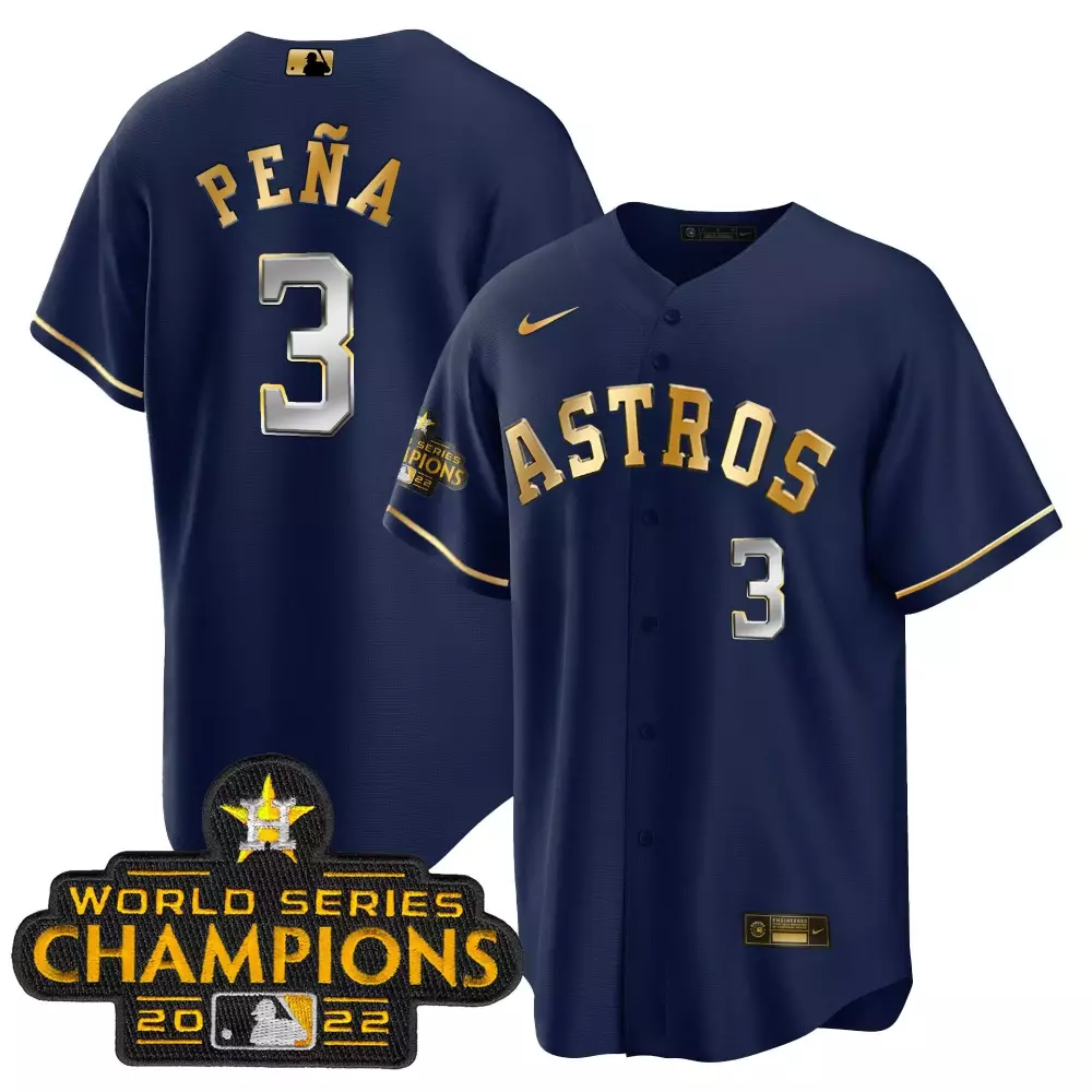 Jeremy Pena 3 Astros Jersey Navy World Series Champions 2022 Men Gold Silver Cool