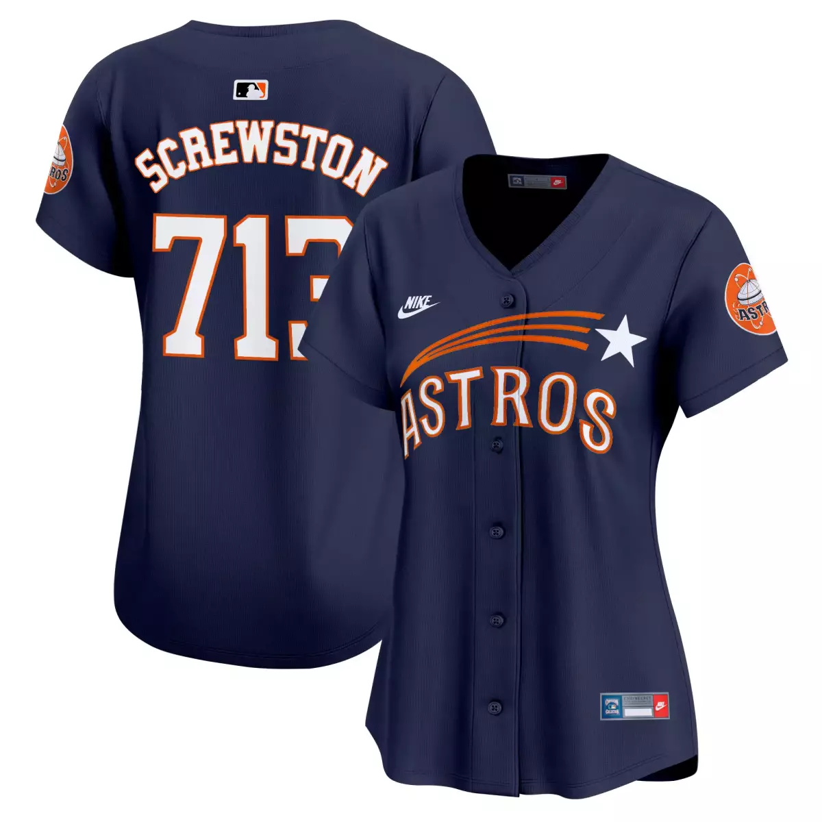 Stitches Cooperstown Astros Jersey Navy Women Button-up Orange White Throwback Vapor