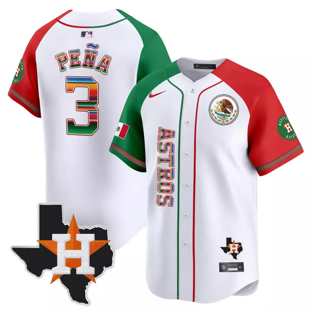 Jeremy Pena 3 Astros Jersey White Mexico Series Flag Houston Texas Men Split Design