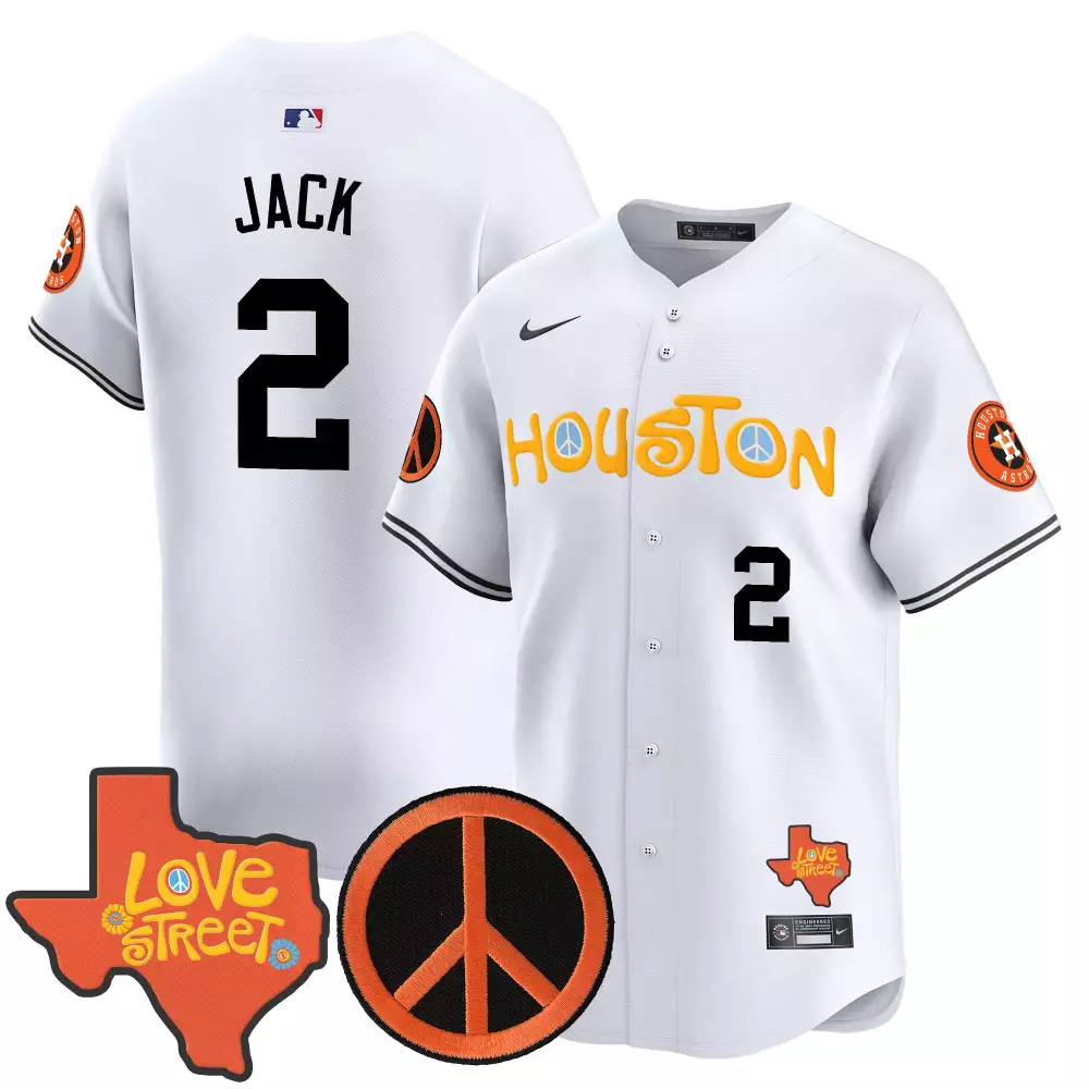 Jack Love 2 Houston Astros Jersey White Street Texas Peace Sign Men Orange Yellow