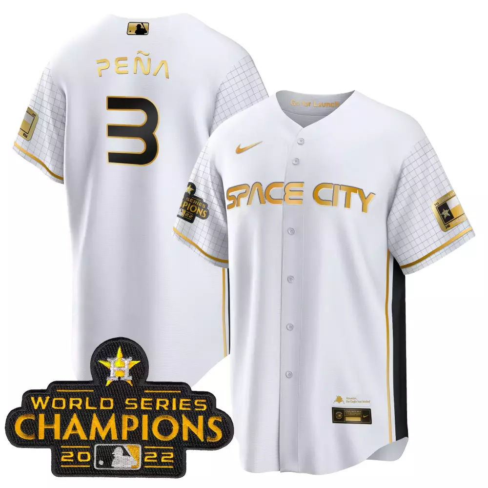 Pea Space 3 Houston Astros Jersey White City World Series Champions 2022 Men Gold