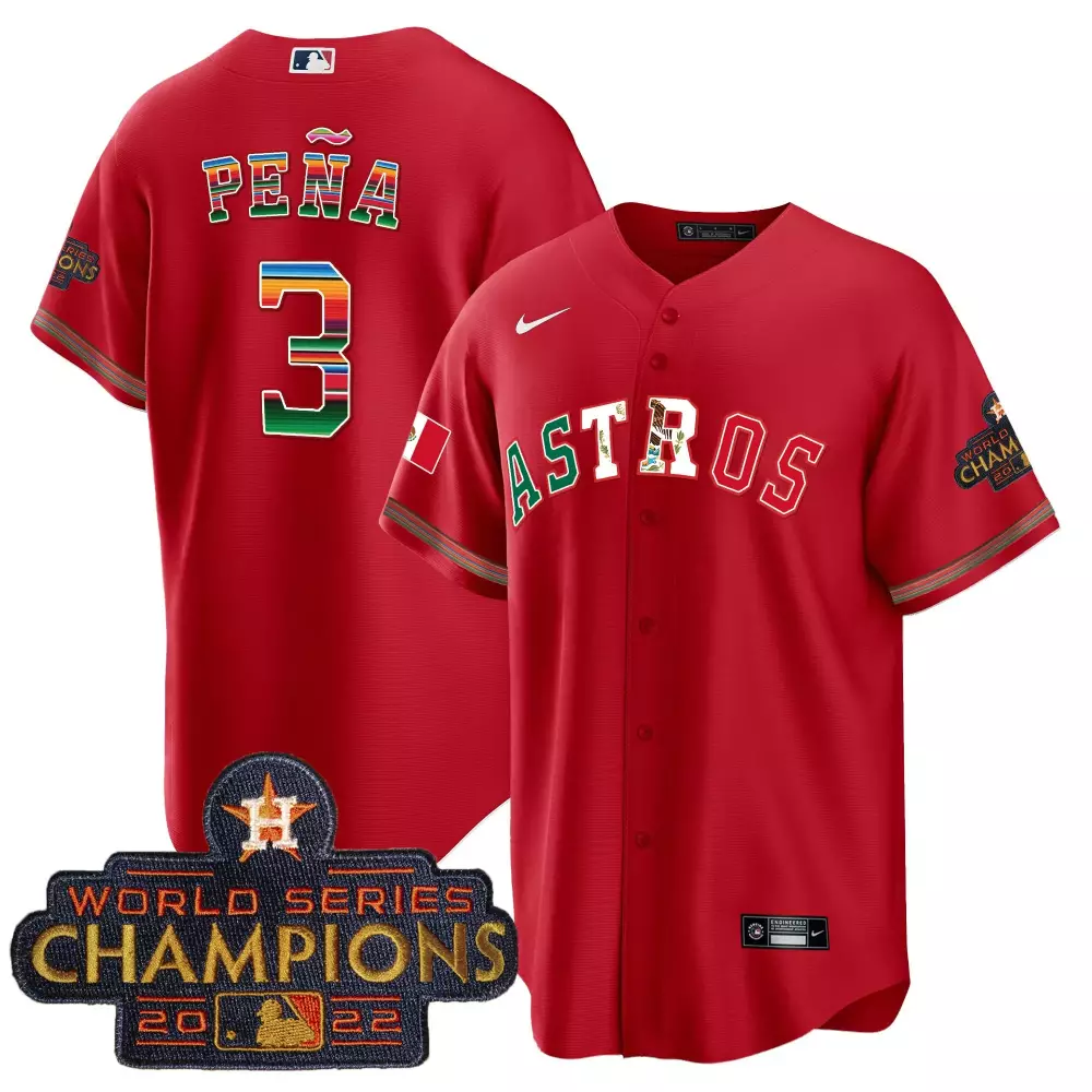 Jeremy Pena 3 Astros Jersey Red Cinco De Mayo World Series Champions 2022 Men Green