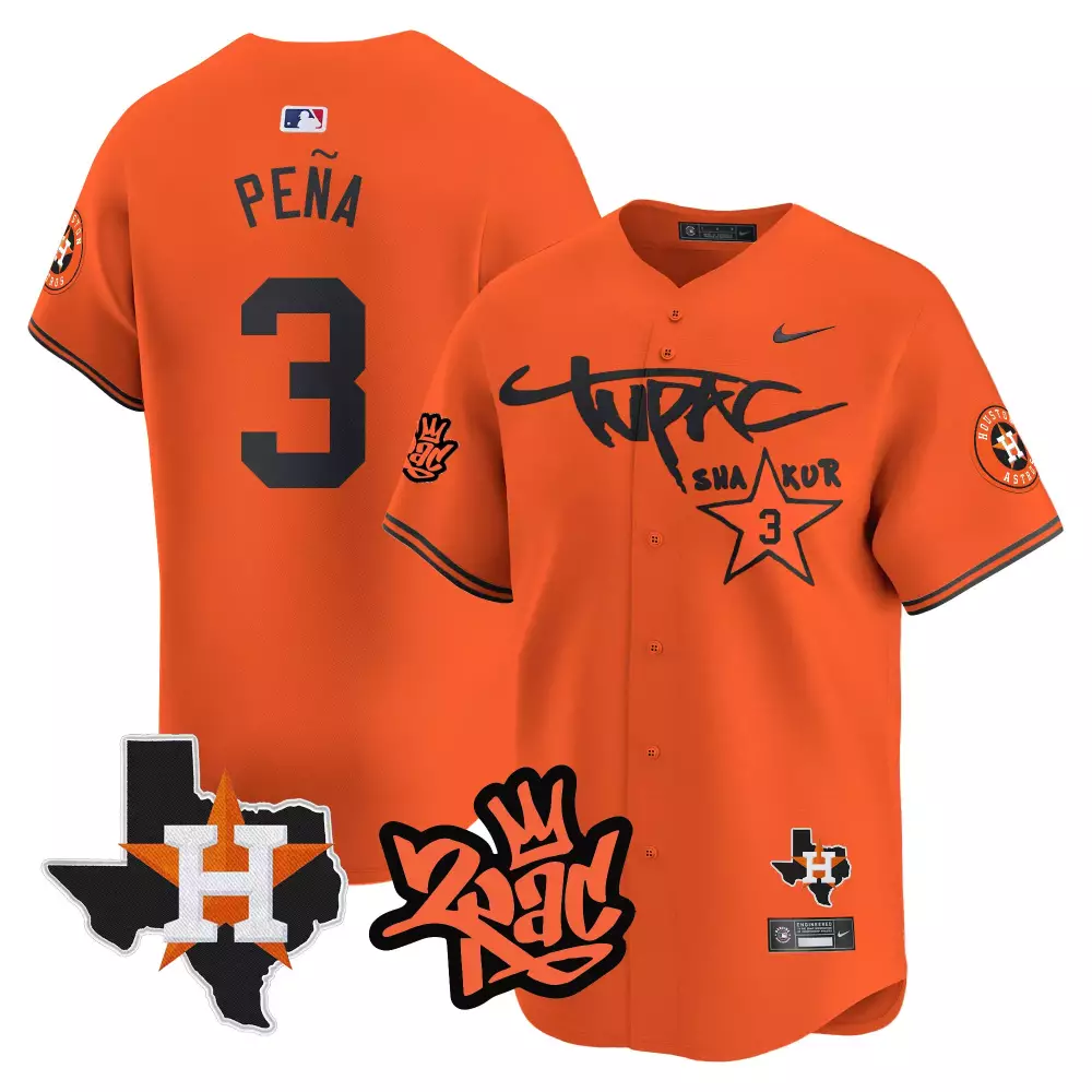 Jeremy Pea 3 Houston Astros Jersey Orange Tupac Shakur Collaboration Star Graphic
