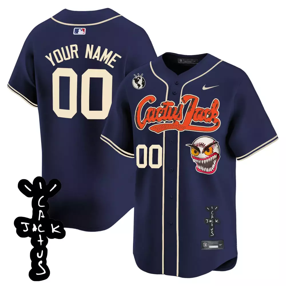 Custom MLB Jersey Navy Cactus Jack Men Cream Orange White Stitched Vapor Premier