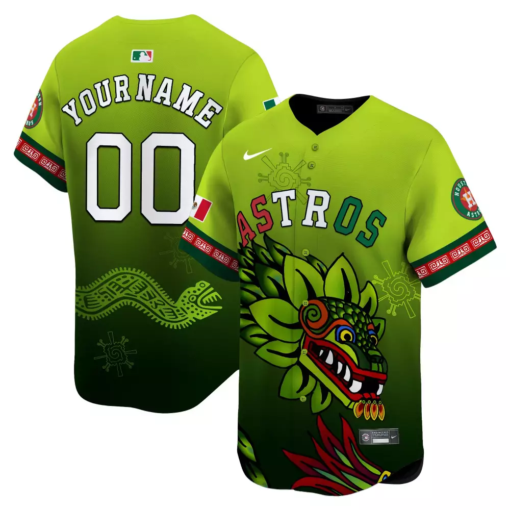 Custom Astros Jersey Lime Green Mexican Heritage Houston Flag Design Red White Black