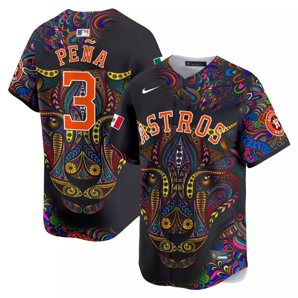 Jeremy Pena 3 Astros Jersey Black Mexico Flag Men Player Custom Design Orange Multi-color