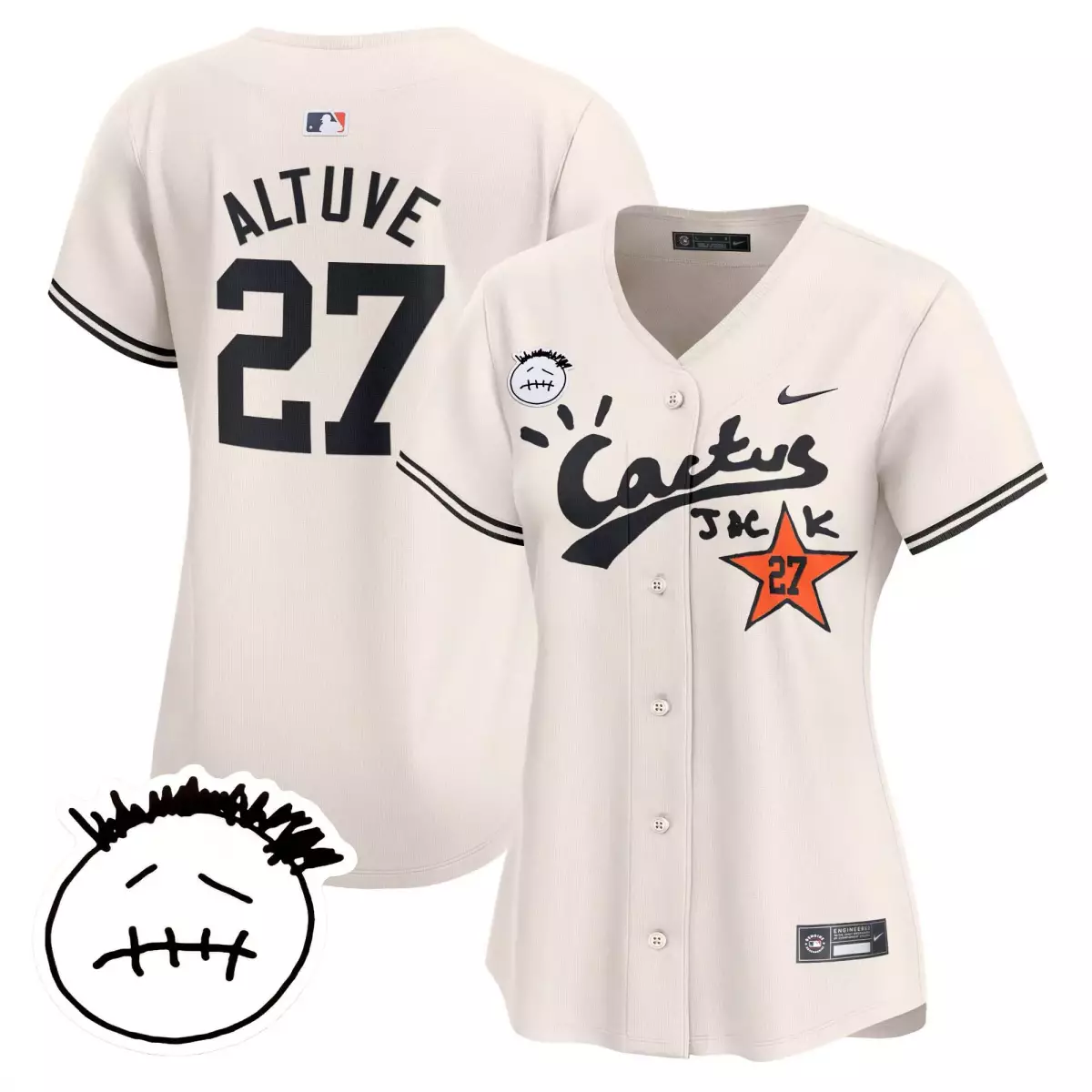 Jose Altuve 27 Houston Astros Jersey Cream Cactus Jack 2024 Men Black Orange Vapor