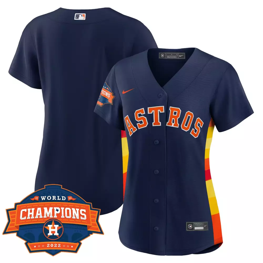 World Houston Astros Jersey Navy Blue 2022 Series Champions Women Orange Yellow Red