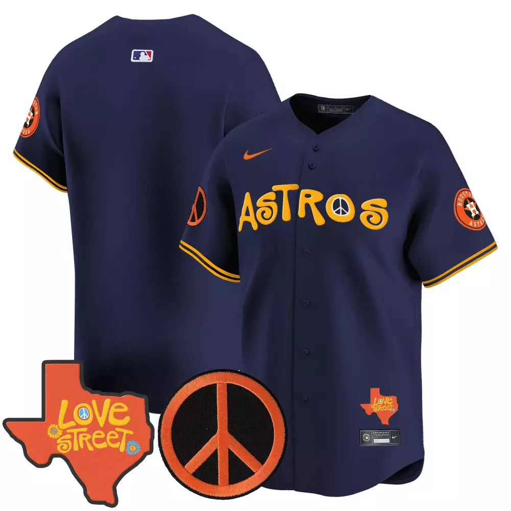 Love Street Houston Astros Jersey Navy Texas Peace Symbol Men Orange Yellow Vapor