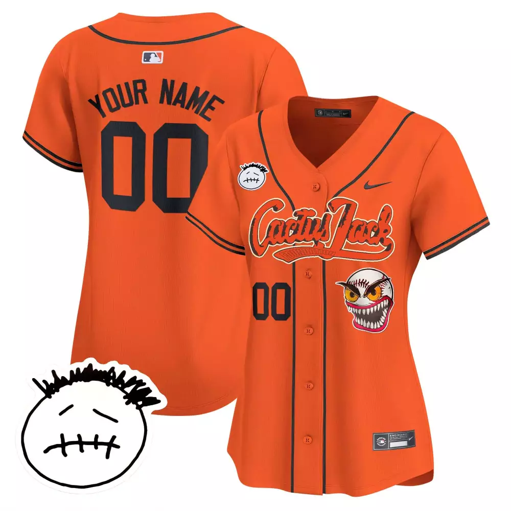 Custom Cactus Jack Jersey Orange Travis Scott Face Black Stitched Vapor