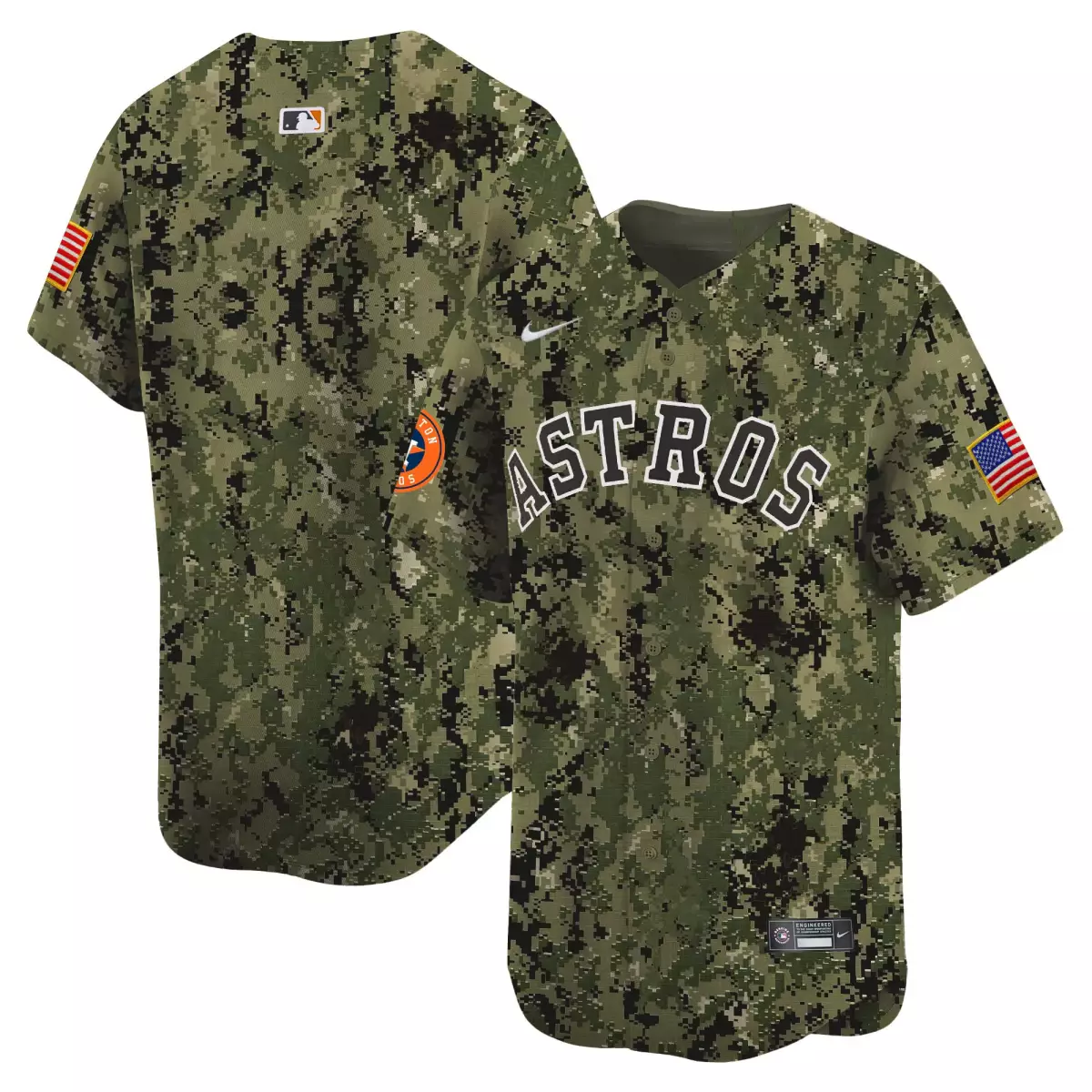 Usmc Houston Astros Jersey Green Military Camouflage Team American Flag Men Alternate
