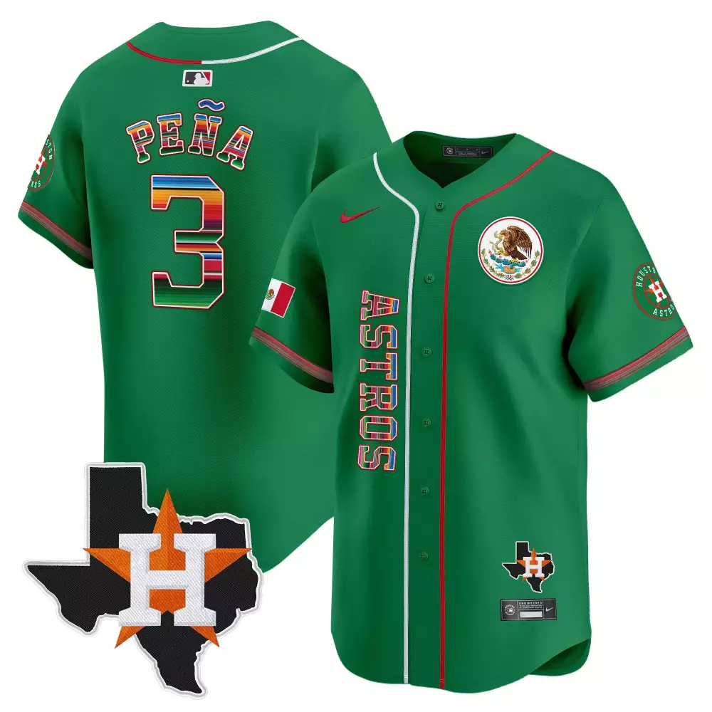Jeremy Pena 3 Astros Jersey Green Mexican Heritage Flag Texas State Outline Men Red