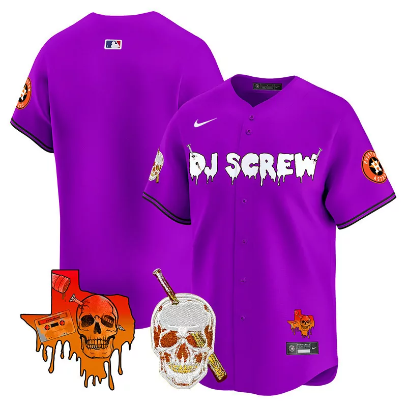 Dj Screw Houston Astros Jersey Purple Texas Outline Skull Men White Black Vapor Premier