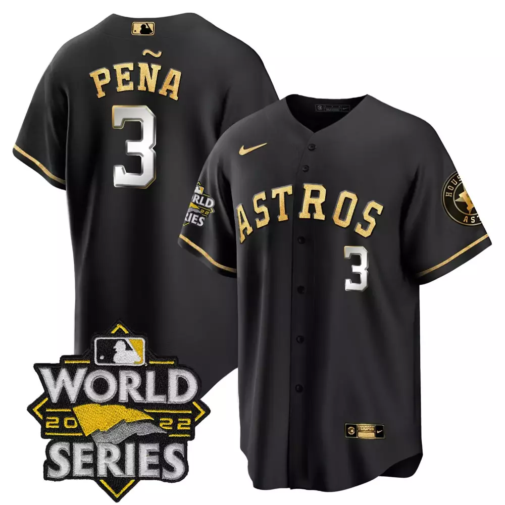 Jeremy Pena 3 Astros Jersey Black World Series 2022 Men Gold White Cool Rush Limited