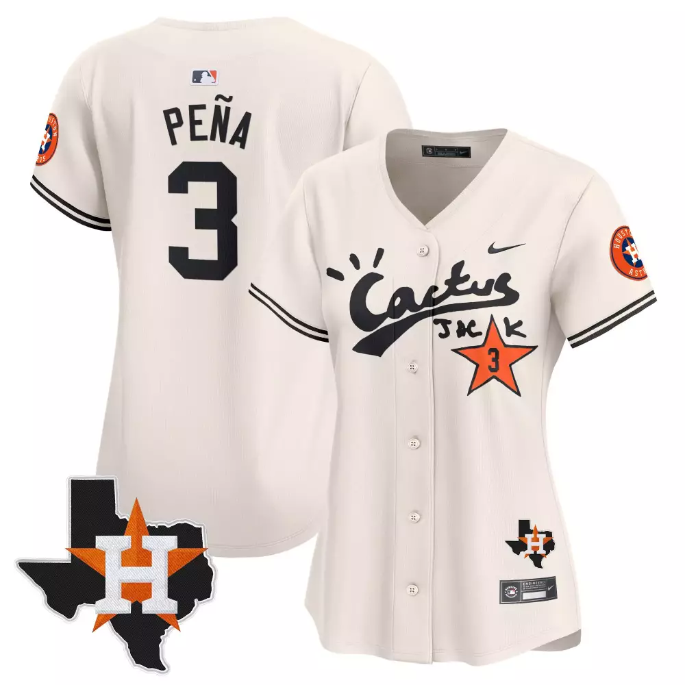 Jeremy Pea 3 Houston Astros Jersey Cream Cactus Jack Texas Map Team Men Black Orange